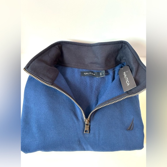 NWT Nautica Navy Pullover Sweatshirt With Zipper Men’s Large - Picture 11 of 12
